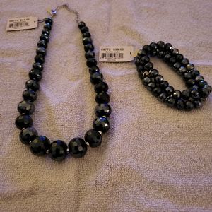 Cookie Lee Genuine Crystal Black Necklace and Bracelet Set.
